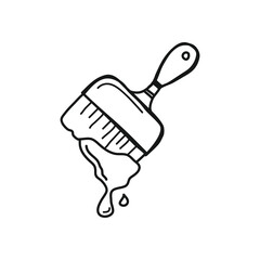 Paint Brush With Wet Paint Drip Outline Illustration