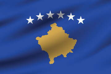 Flag of Kosovo. Kosovo flag official colors and proportion digital vector illustration. Pleated flag.