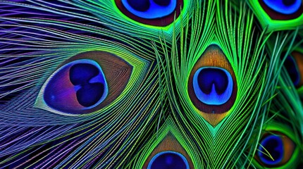 Vibrant Peacock Feathers Close Up Stunning Jewel Tones