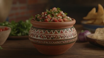 Rustic Salsa Bowl, Kitchen Setting, Tortilla Chips, Food Photography