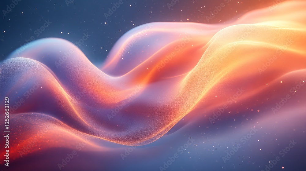 Poster Abstract multicolored wave texture with glowing particles, futuristic digital art concept