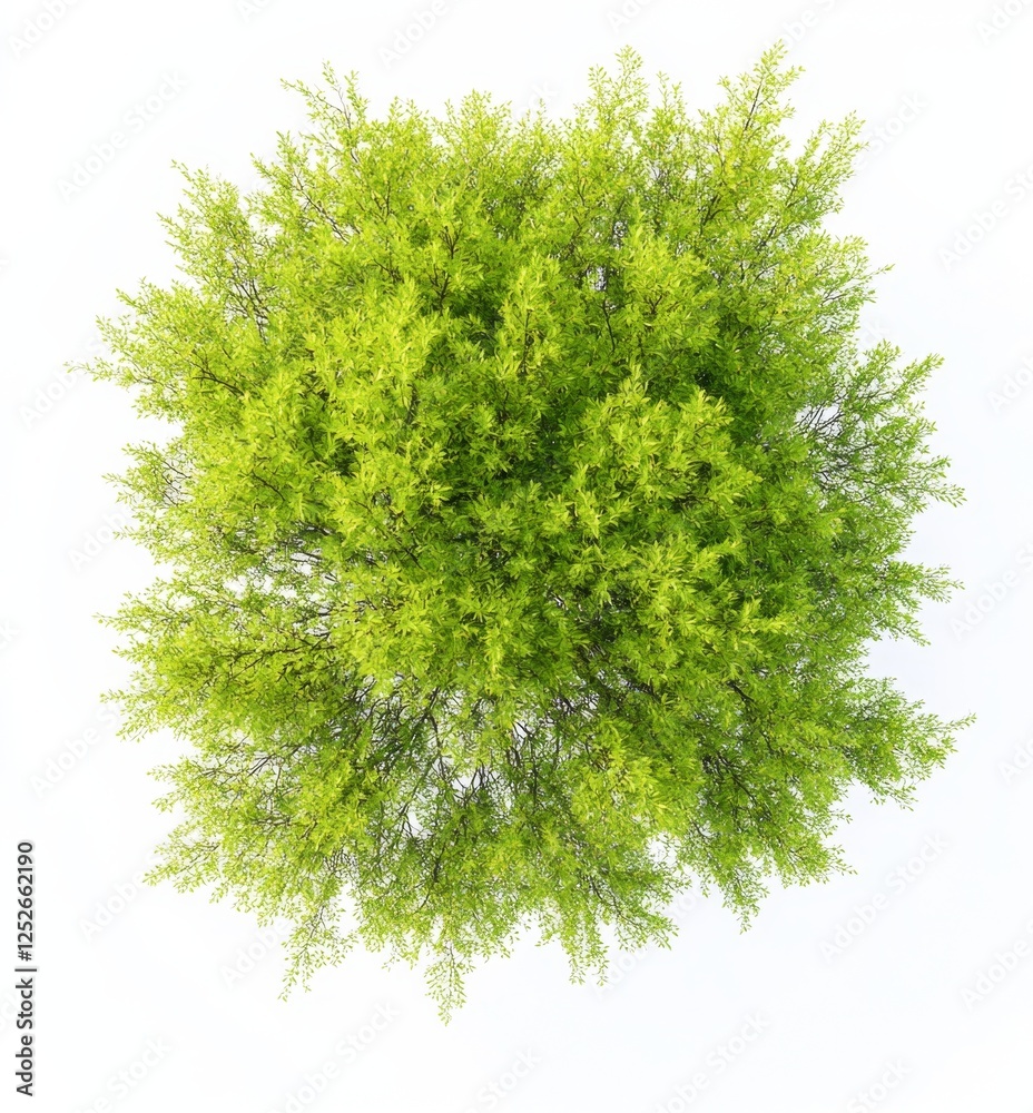 Poster Overhead view of lush green tree, isolated, white background, landscaping design