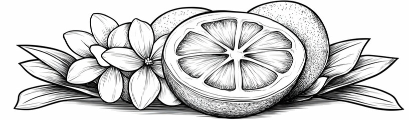 Obraz premium Citrus fruit, blossom, leaves; design element