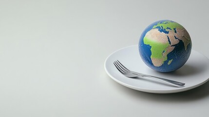 Fototapeta premium Global Food Consumption Concept: Earth Globe on Plate with Fork