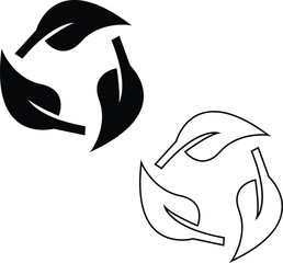Line icon of leaves forming a recycling symbol, representing sustainability, eco-friendly practices, or environmental protection.
