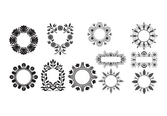 A vector illustration of floral frames. The first frame has a rose, the second has a sunflower, the third has a daisy, the fourth has a tulip, the fifth has a lily, and the sixth has a hydrangea.