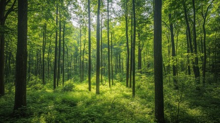 Obraz premium Sunlit Forest: A Tranquil Green Haven