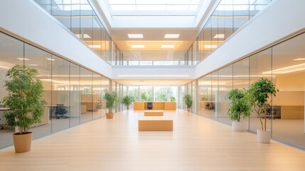 Obraz premium Modern Office Building with Transparent Glass Walls and Natural Light