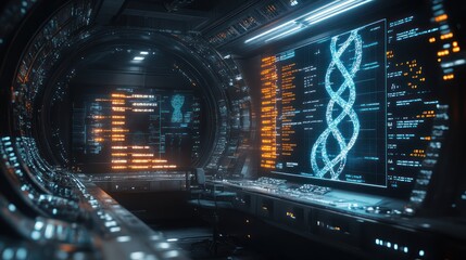 Futuristic Genetic Research Lab: DNA Sequencing Interface
