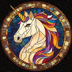 Stained Glass Unicorn Illustration - Magical Unicorn with Colorful Mane