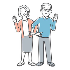 腕を組んでポーズをとる年配のカップル