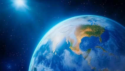 Obraz premium View of Earth from Space with Glowing Lights on the Horizon