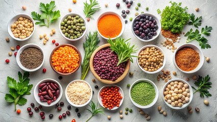 Fototapeta premium Aromatic Collection of Diverse Legumes and Spices for Culinary Creations