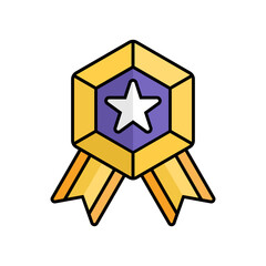 Gold Badge Icon With Lineal Color Design Style