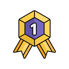Gold Badge Icon With Lineal Color Design Style