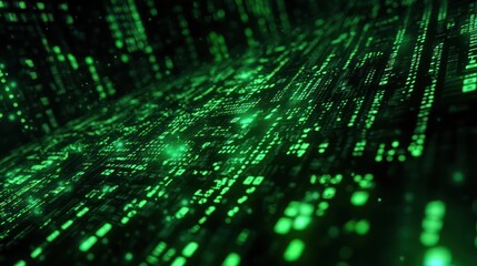 Obraz premium Digital Matrix: Abstract Green Code Flowing in 3D