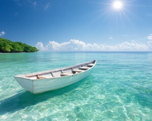 Fototapeta premium Traditional Wooden Fishing Boat Anchored in Tropical Waters