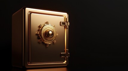 Luxurious Golden Safe with Intricate Lock Design on Dark Background