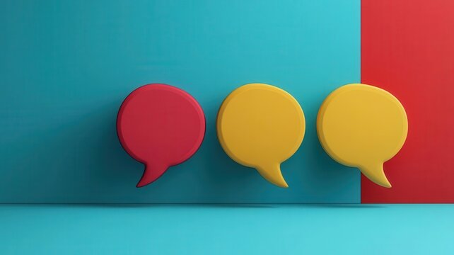 Online community forum concept flat design side view social media engagement theme 3D render Triadic Color Scheme