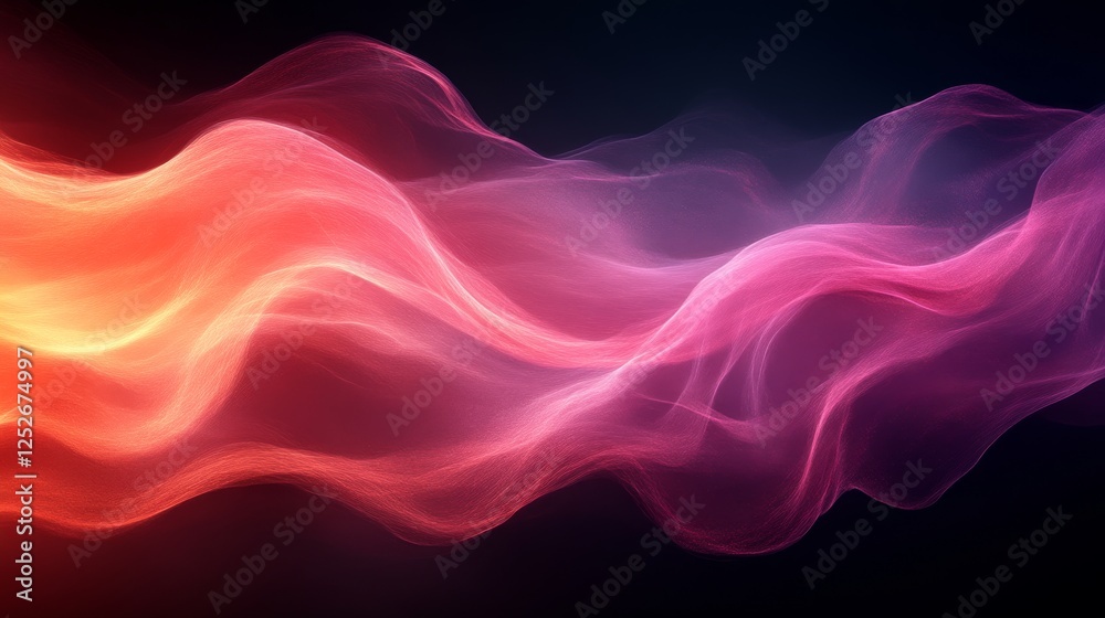 Poster abstract flowing colorful waves on dark background, energy and motion concept