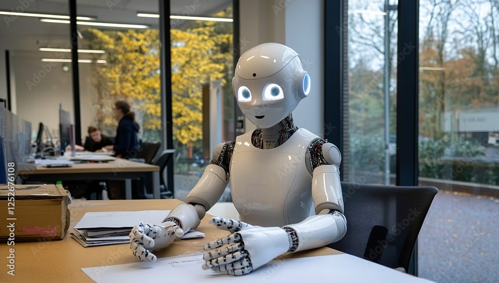 Aufkleber advanced robot performs office tasks efficiently and accurately in modern workspace