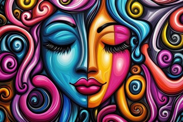 Fototapeta premium Vibrant Abstract Portrait of a Woman with Colorful Swirling Hair