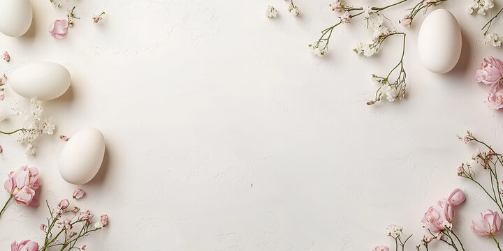 Frohe Ostern - Osterdeko auf einen neutralen Hintergrund - Ostereier - Osterkarte- Werbebanner - Werbeplakat