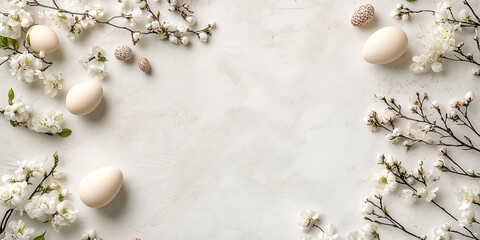 Frohe Ostern - Osterdeko auf einen neutralen Hintergrund - Ostereier - Osterkarte- Werbebanner - Werbeplakat
