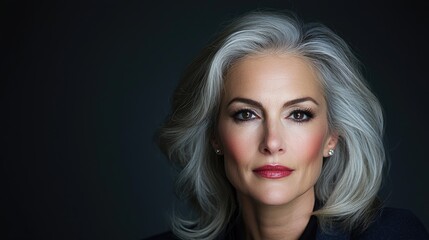 Naklejka premium Confident mature woman portrait, dark background (2)