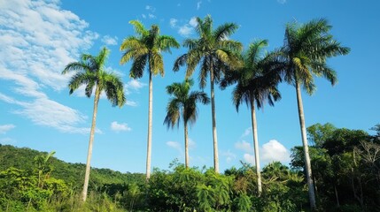 Tall and towering jungle trees reaching up to the sky