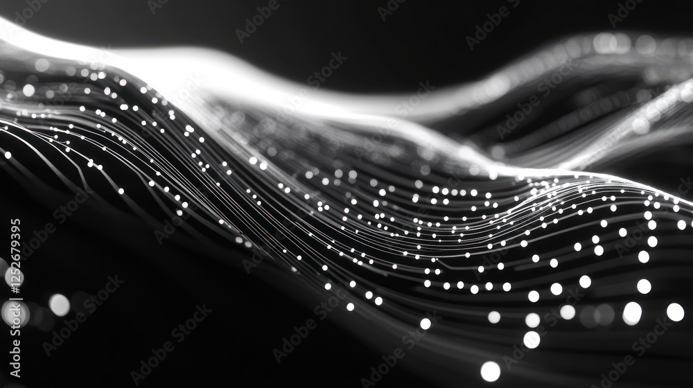 Wall mural abstract digital waves: monochromatic flow of data points