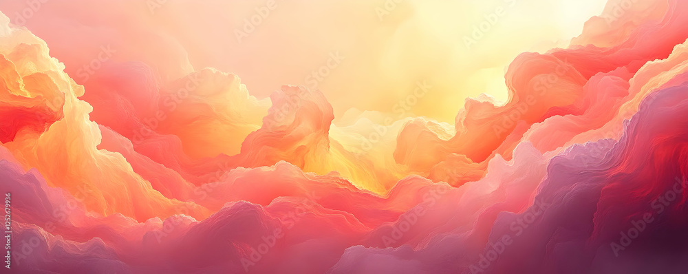 Sticker Pink sunset cloudscape, aerial view