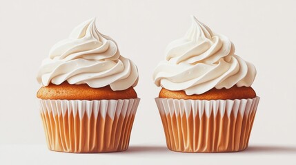 Two vanilla cupcakes, white background, sweet treat, dessert photography