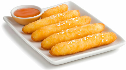 Crispy Fried Food Sticks with Sesame Seeds, Realistic Food Image