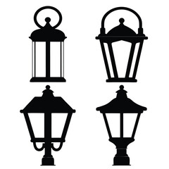 Traditional Street Lamps Silhouette Set