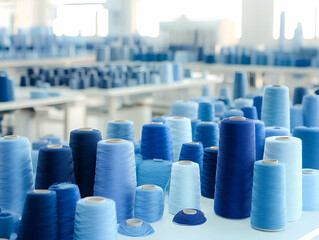 Fototapeta premium Blue Thread Spools, Realistic Product Image