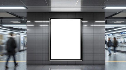 Vertical Blank Advertising Poster in Subway – Empty Mockup on Modern Metro Station Wall

