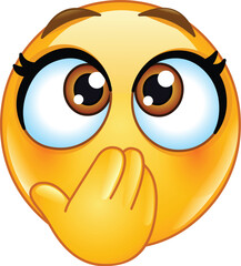 Female Emoji Emoticon with Hand Covering Her Mouth, Conveying Surprise, Shock, Embarrassment, or a Playful Giggle