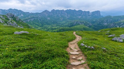 Fototapeta premium Mountain Path Winding Through Green Valley