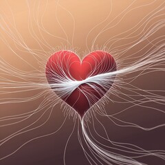 Naklejka premium This hand-drawn illustration features a heart surrounded by delicate threads, surrounded by a soft gradient of warm, sunset-like colors, creating an ethereal, dreamy effect.