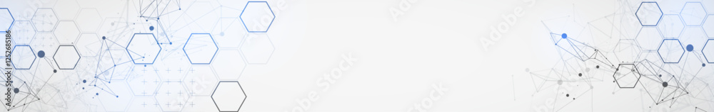 Aufkleber Abstract scientific vector background. Light gray gradient of hexagons of different shapes with plexus effect.