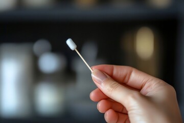 Person's Hand Holding Cotton Bud To Get Fungus Samples, 