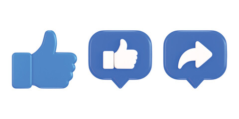 Social media speech bubble and thumbs up icon 3d render concept of like and share icon vector illustration 