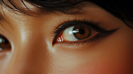 Obraz premium The eyes of an Asian woman looking to the side, generative AI