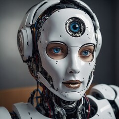 A humanoid robot assistant with expressive eyes.
