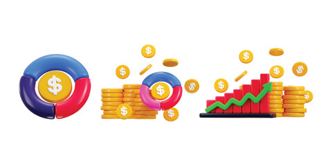 Obraz premium Chart diagram and dollar coin stack icon 3d render concept of business and investment financial icon vector illustration