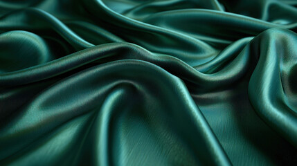 Obraz premium Flowing dark teal silk fabric background, ideal for luxury product displays or website backdrop