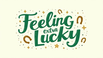 Feeling Extra Lucky Festive Green Typography with Gold Horseshoe and Stars Design