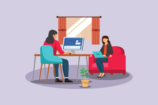 Working from home concept. Colored flat vector illustration isolated.