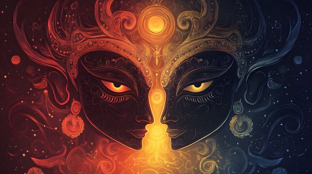 The depiction of Rahu and Ketu (shadow planets) in a mystical Vedic astrological illustration